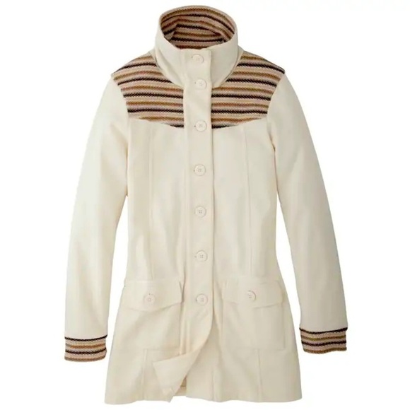 Prana Jackets & Blazers - PRANA Women's Rowen Jacket Cream Waffle Knit Yoke Mid Length Fleece Coat Size S